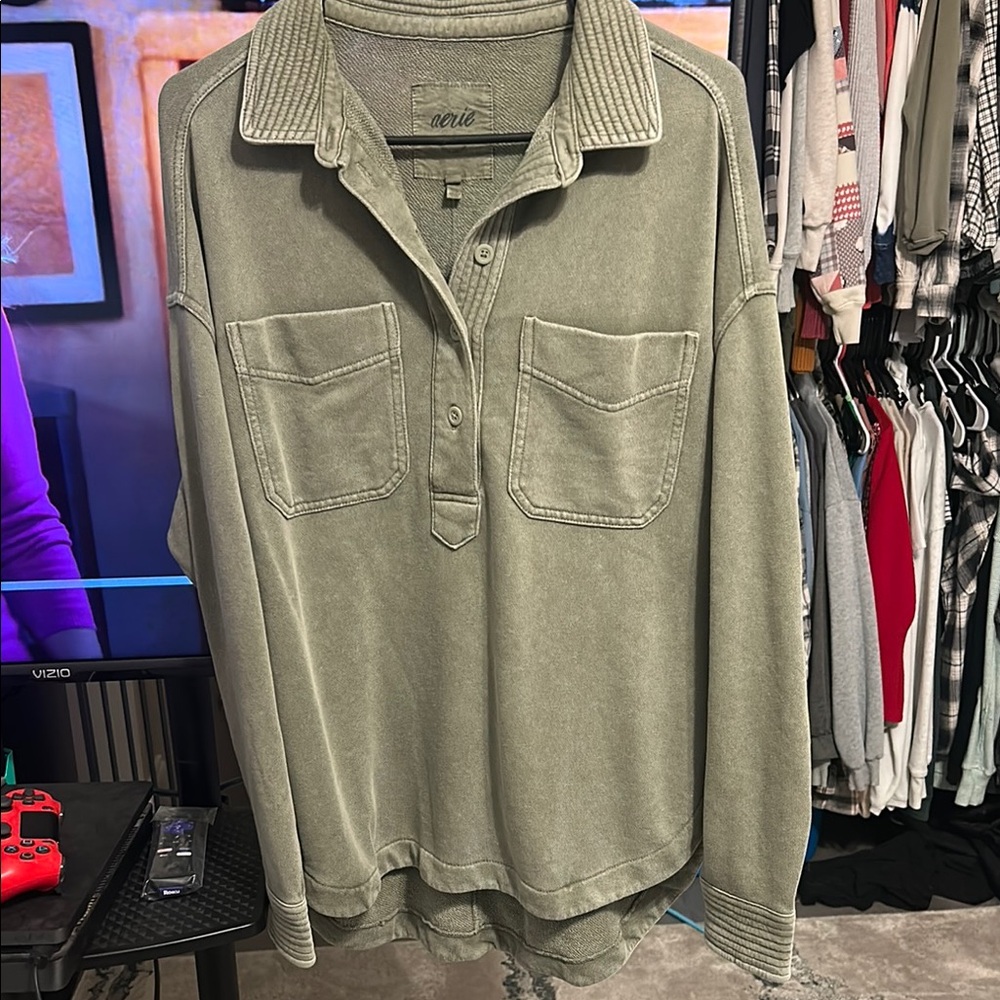 Aerie Green Casual Button Down Shirt